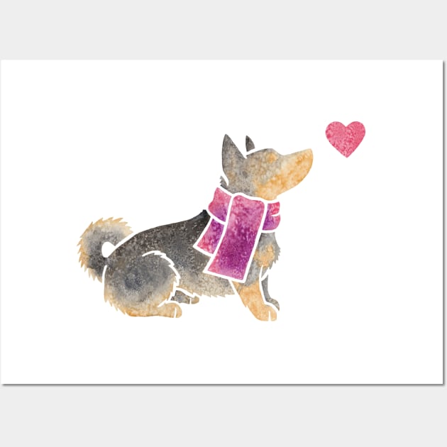 Watercolour Swedish Vallhund Wall Art by animalartbyjess